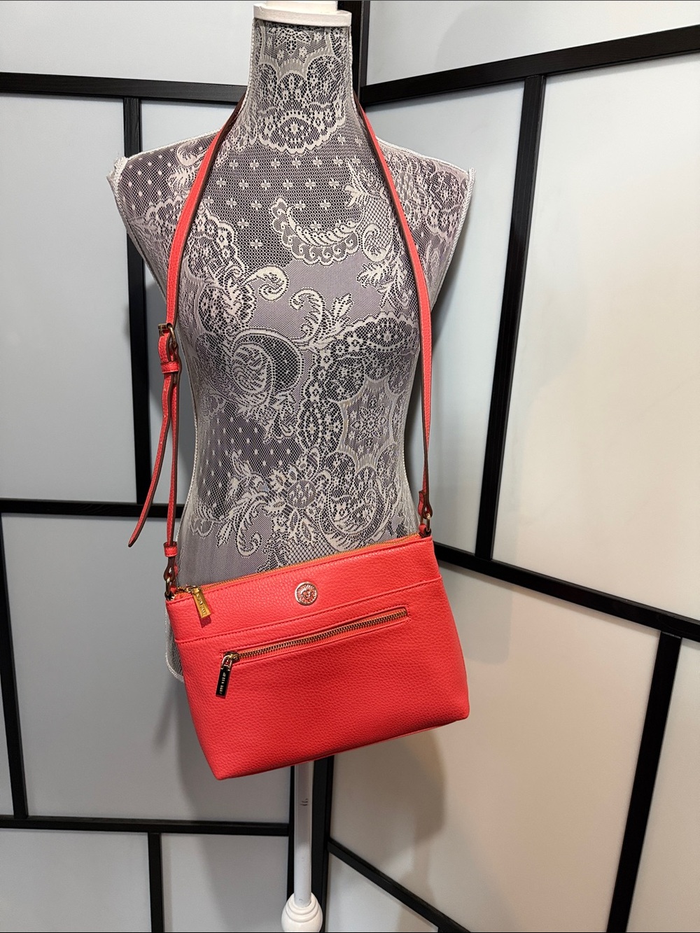 Anne Klein Coral Pink Crossbody with Gold Hardware